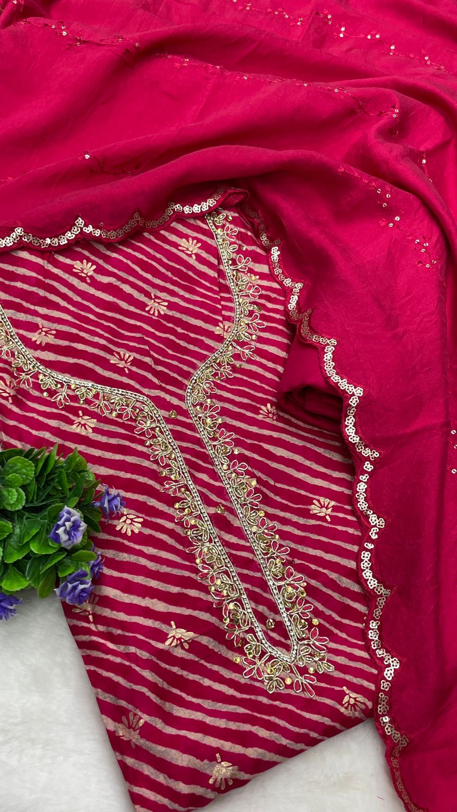 Muslin Suit with embroidery and digital print