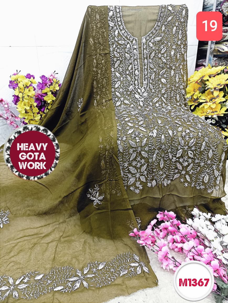 Georgette unstitched with Barik Gota Embroidery