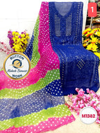 Georgette Hand Embroidered Suit with button mukesh benazir work