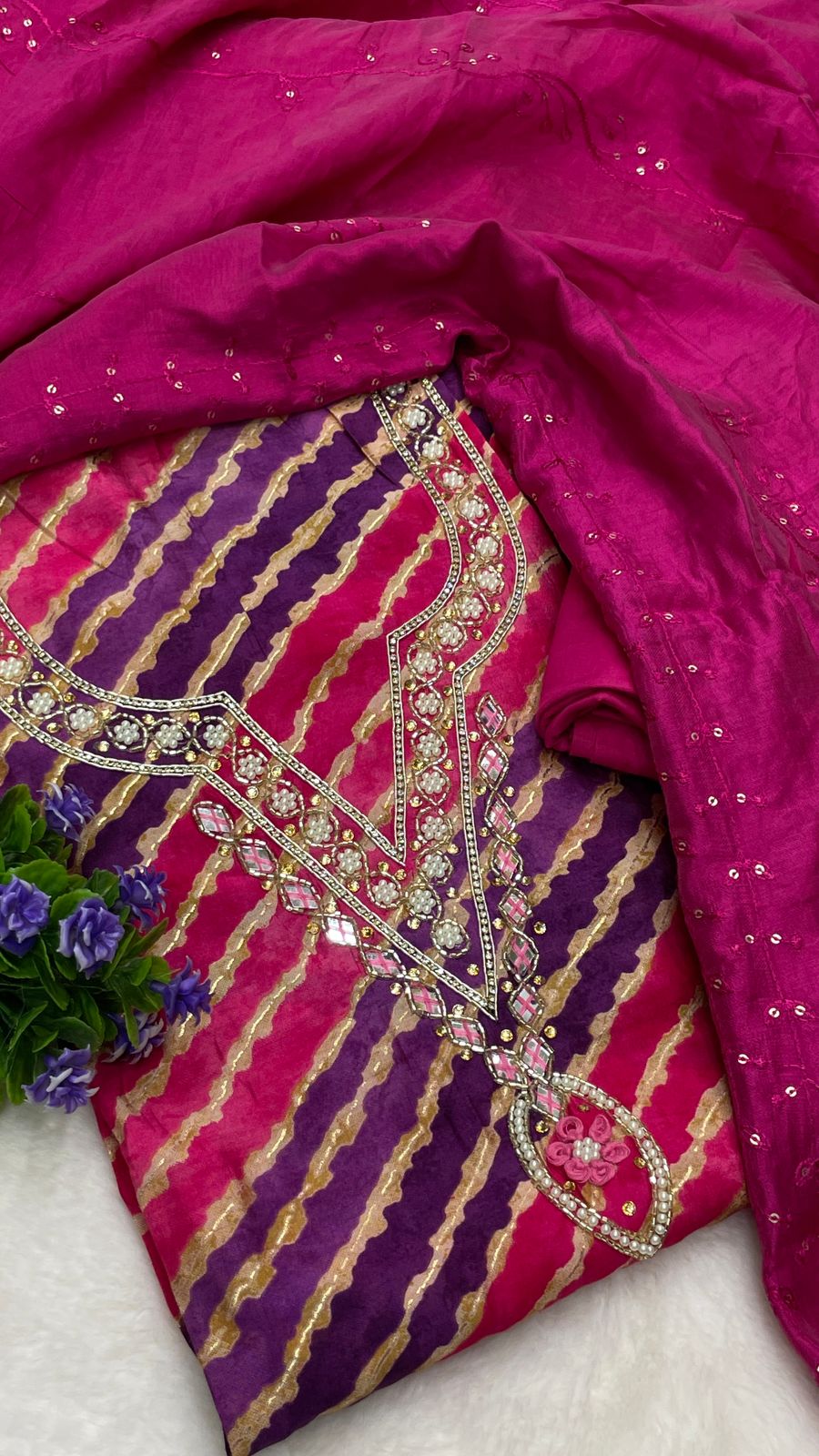 Muslin Suit with embroidery and digital print