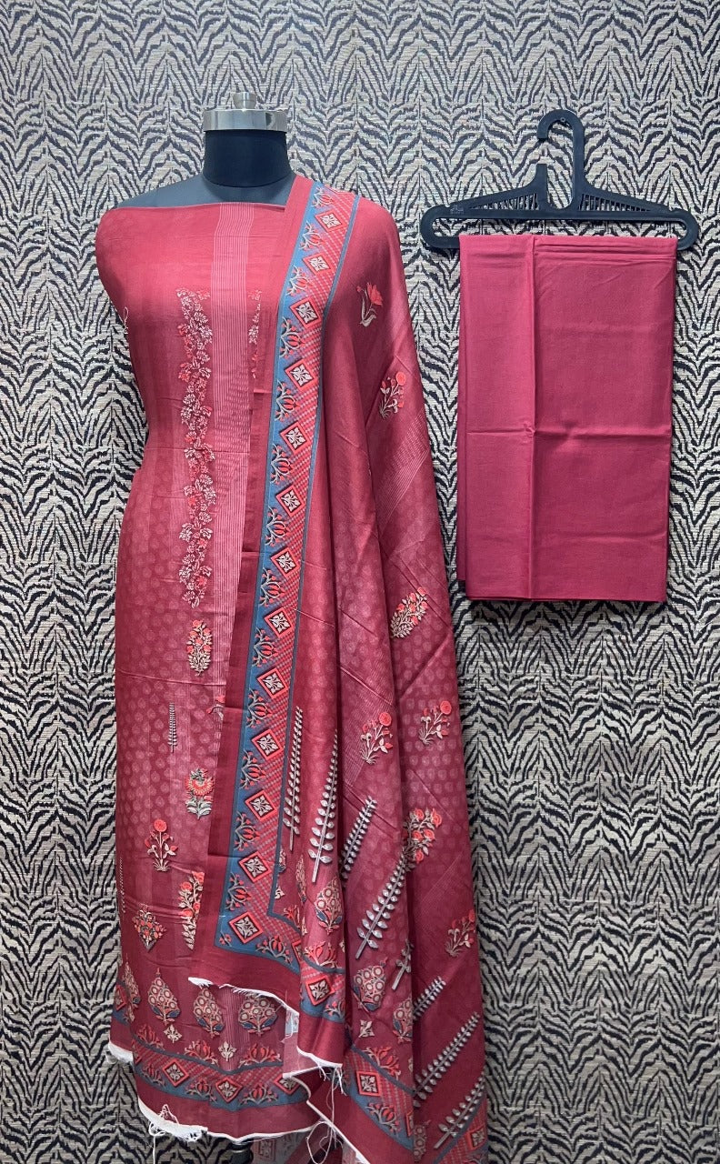 Mercirised Silk Maheshwari Printed Suit