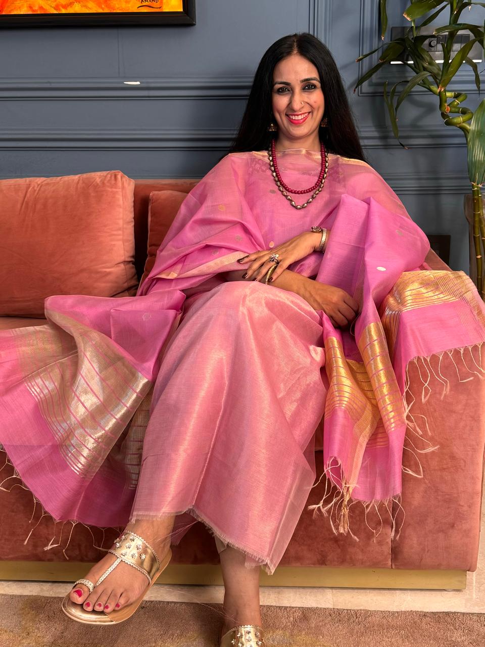Hand Woven Maheshwari Silk Cotton Color Pop Fabric