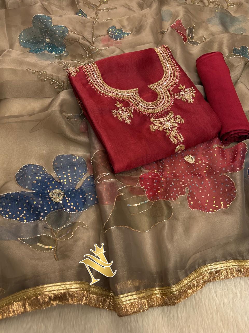 Beautiful Designer Organza Suit with Handwork