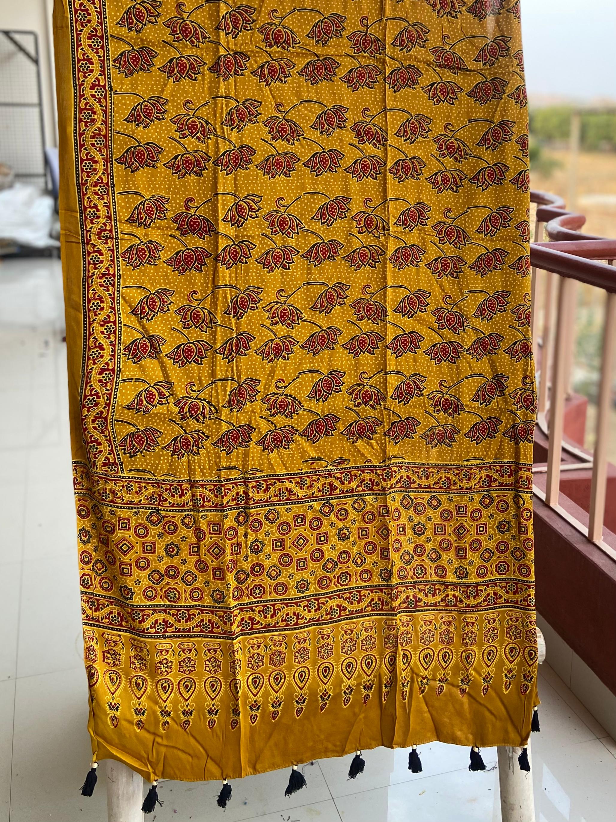 Ajrakh Handblock Modal Silk Dupattas