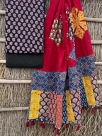 Ajrakh print suit pcs with patch work and mirror work dupatta