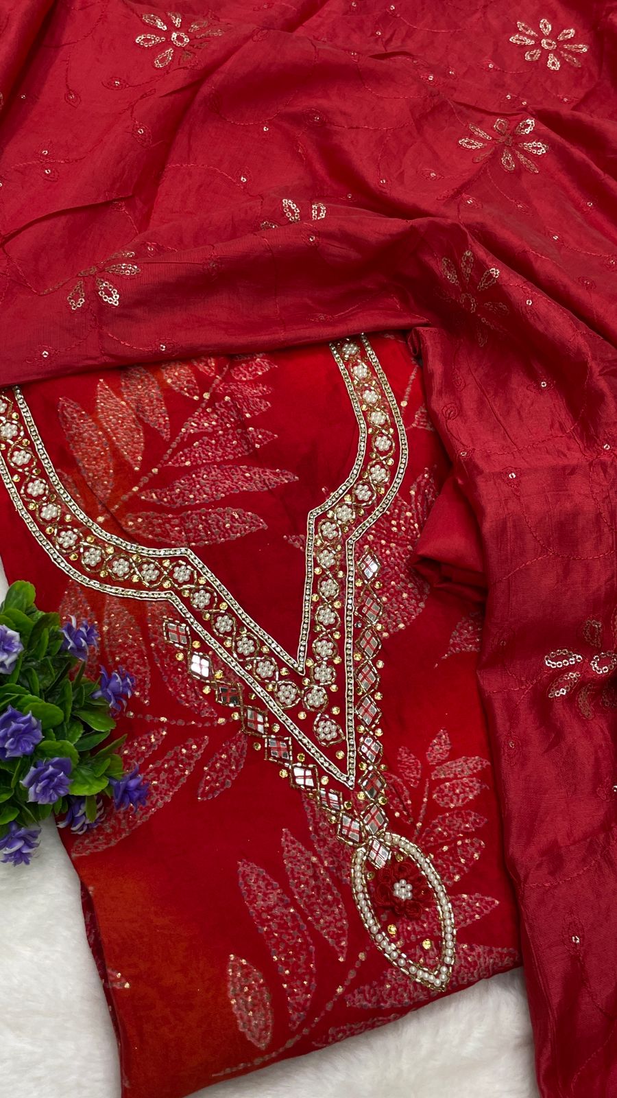 Muslin Suit with embroidery and digital print