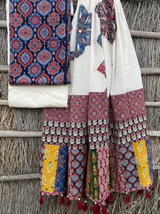 Ajrakh print suit pcs with patch work and mirror work dupatta