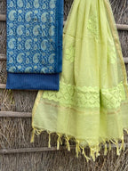 Ajrakh top with kota doriya with hand applique work dupatta set