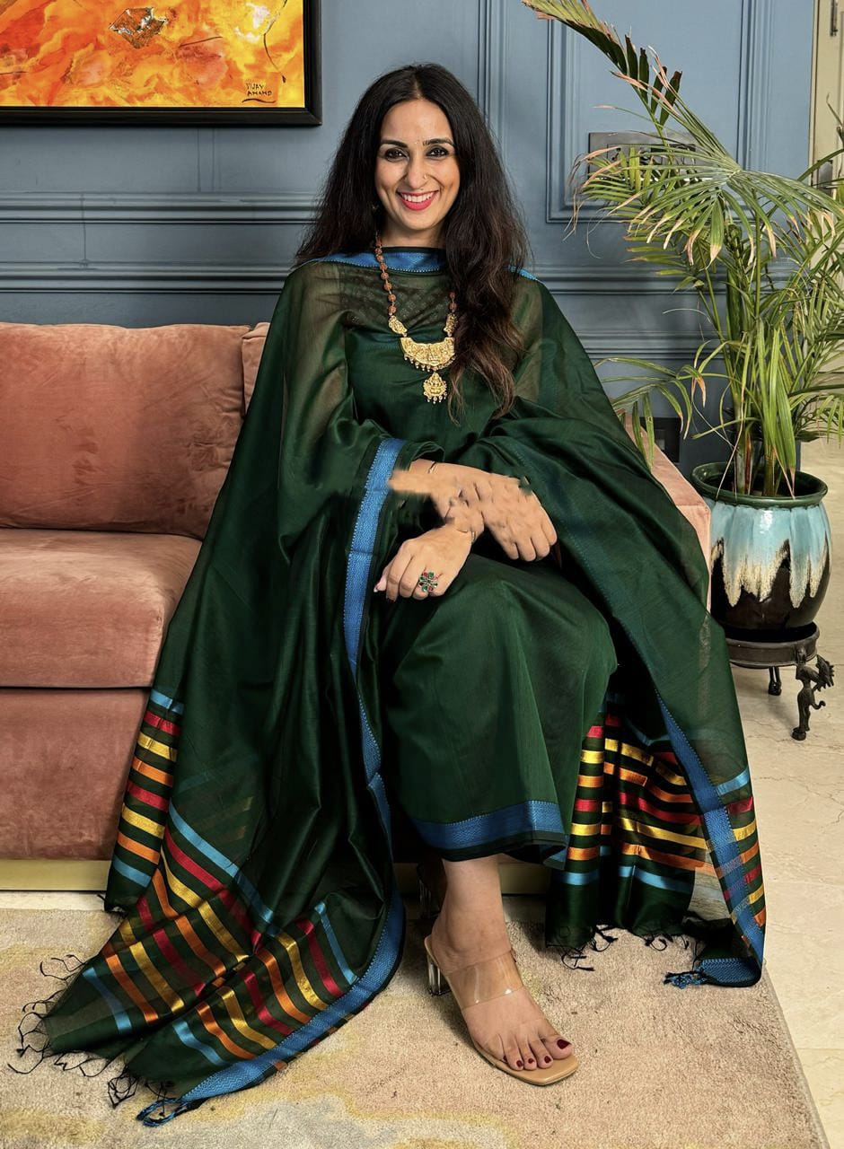 Beautiful Hand Woven Maheshwari Silk Cotton Fabric