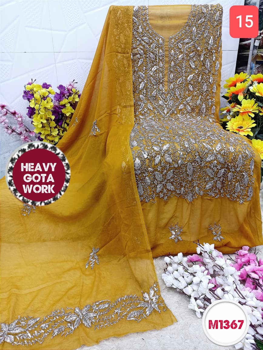 Georgette unstitched with Barik Gota Embroidery