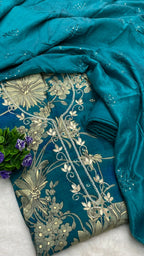 Muslin Suit with embroidery and digital print