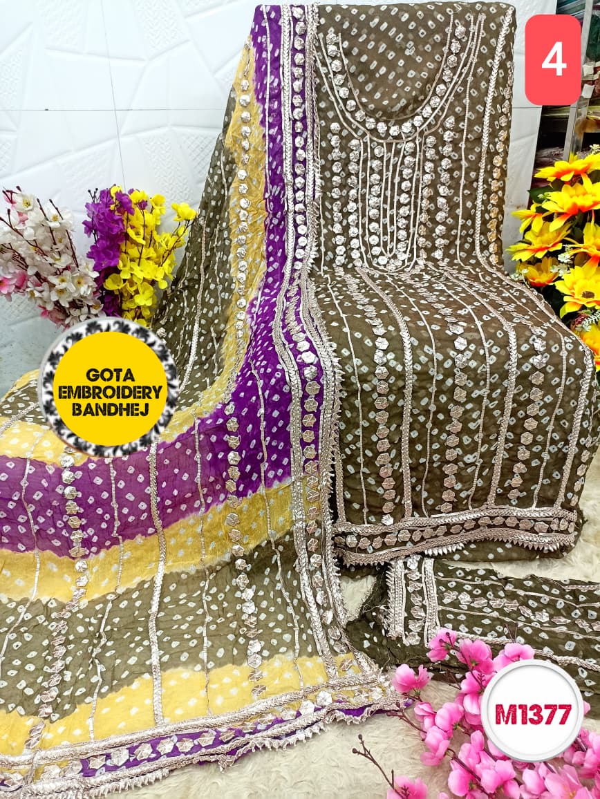 Georgette Bandhni heavy gota patti embroidery suit