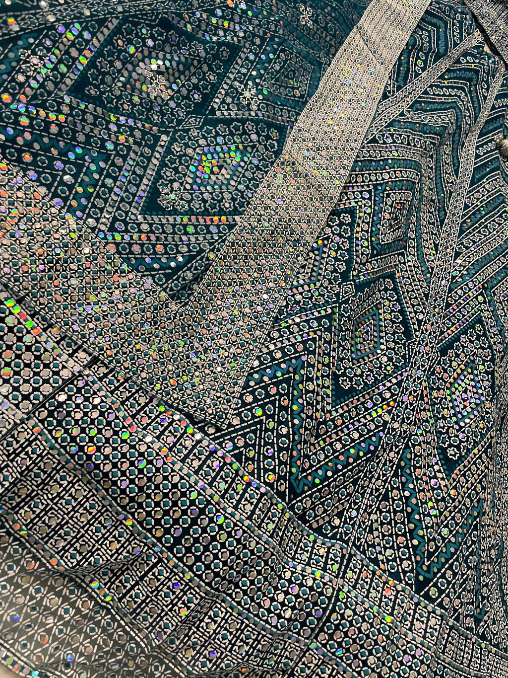 Net Rubber Print and Sequins Work Lehenga and Crop Top