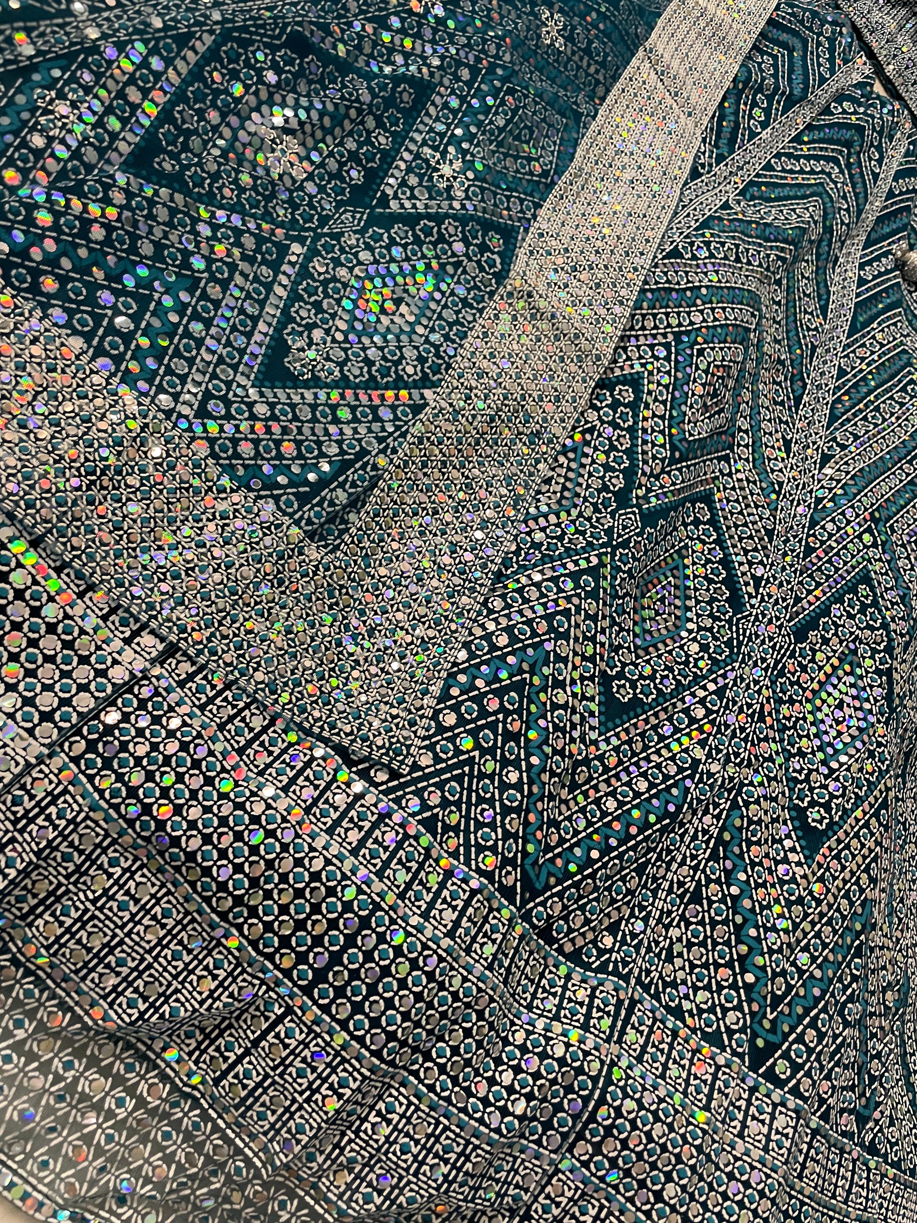 Net Rubber Print and Sequins Work Lehenga and Crop Top