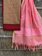 Ajrakh top with kota doriya with hand applique work dupatta set