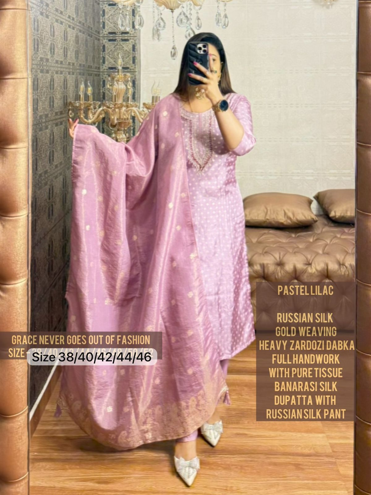 Russian Silk with Gold Weaving Heavy Zardozi Dabka work