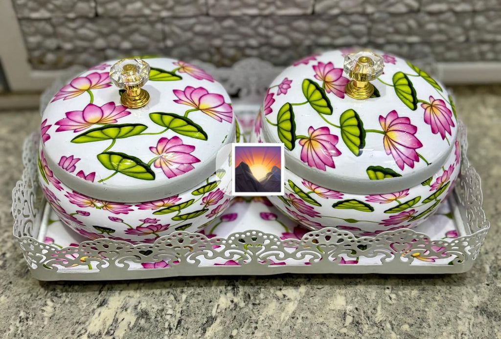 Enamel finish Dry fruit container with Tray combo