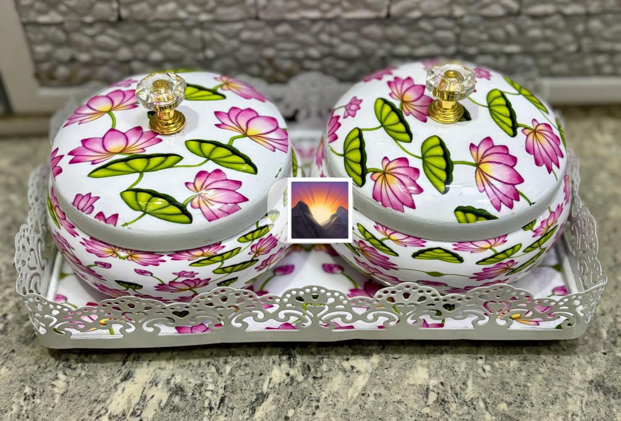 Enamel finish Dry fruit container with Tray combo