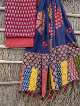 Load image into Gallery viewer, Ajrakh print suit pcs with patch work and mirror work dupatta