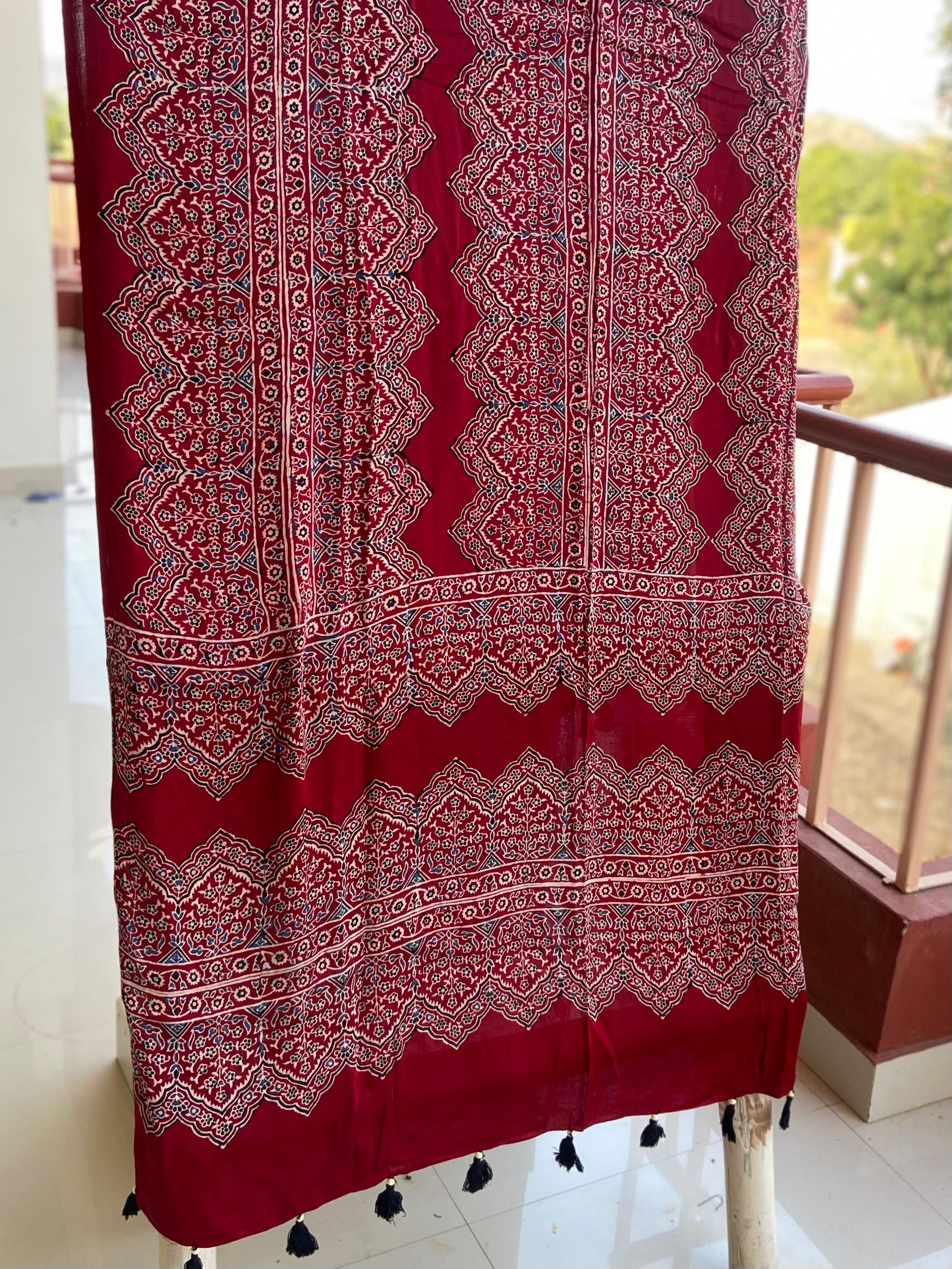 Ajrakh Handblock Modal Silk Dupattas
