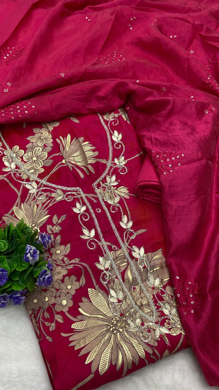 Muslin Suit with embroidery and digital print