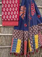 Ajrakh print suit pcs with patch work and mirror work dupatta