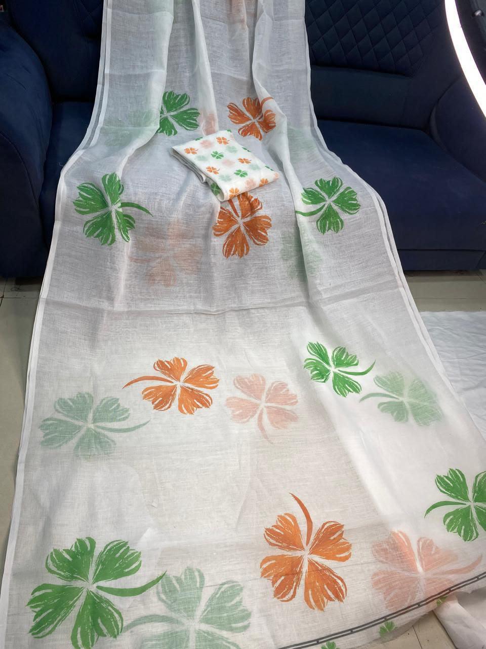 Independence Day Linen Cotton Saree
