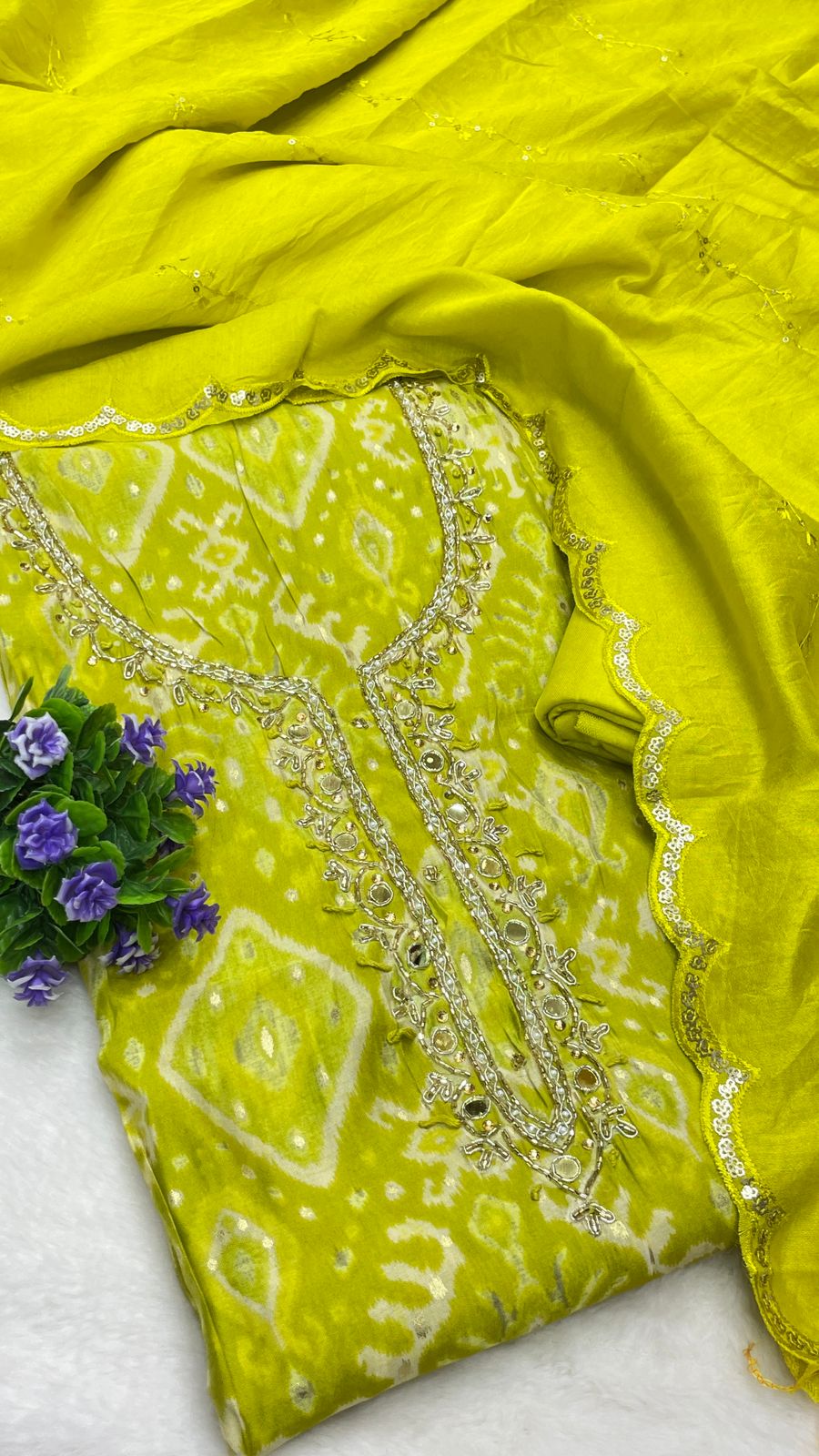 Muslin Suit with embroidery and digital print
