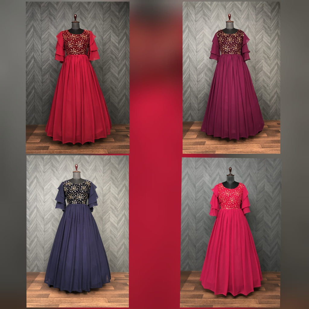 Unique Velvet n Blooming Georgette Gown