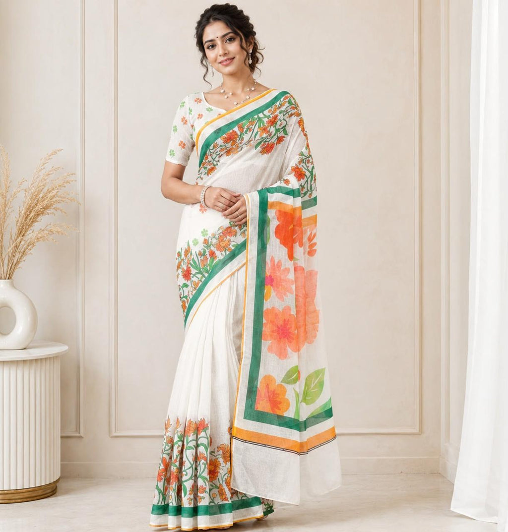 Independence Day Linen Cotton Saree