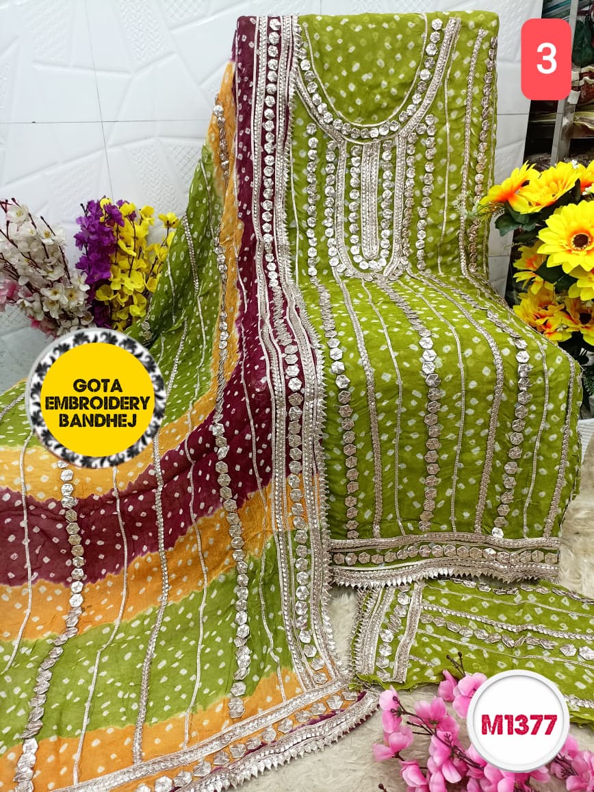 Georgette Bandhni heavy gota patti embroidery suit