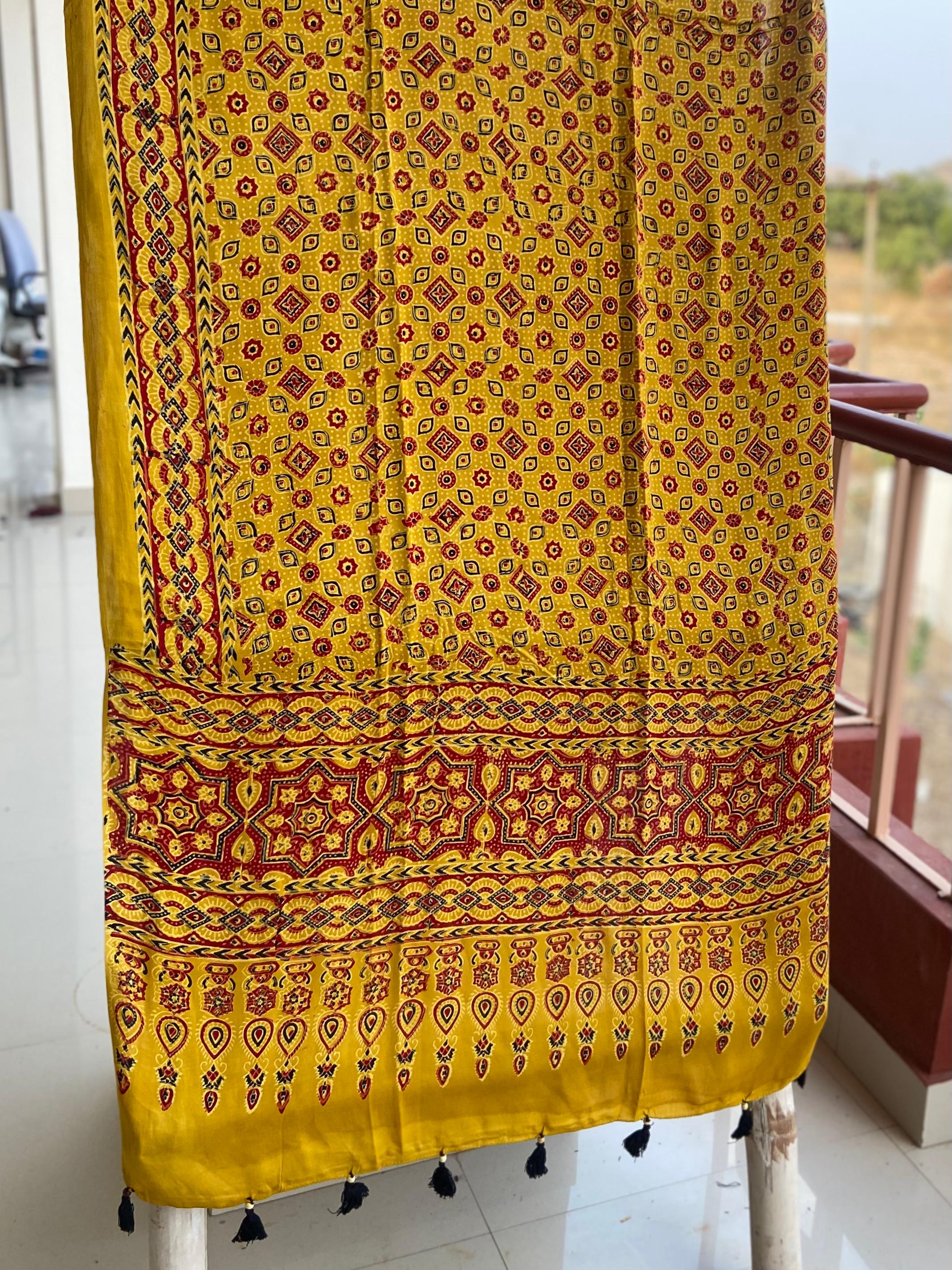 Ajrakh Handblock Modal Silk Dupattas