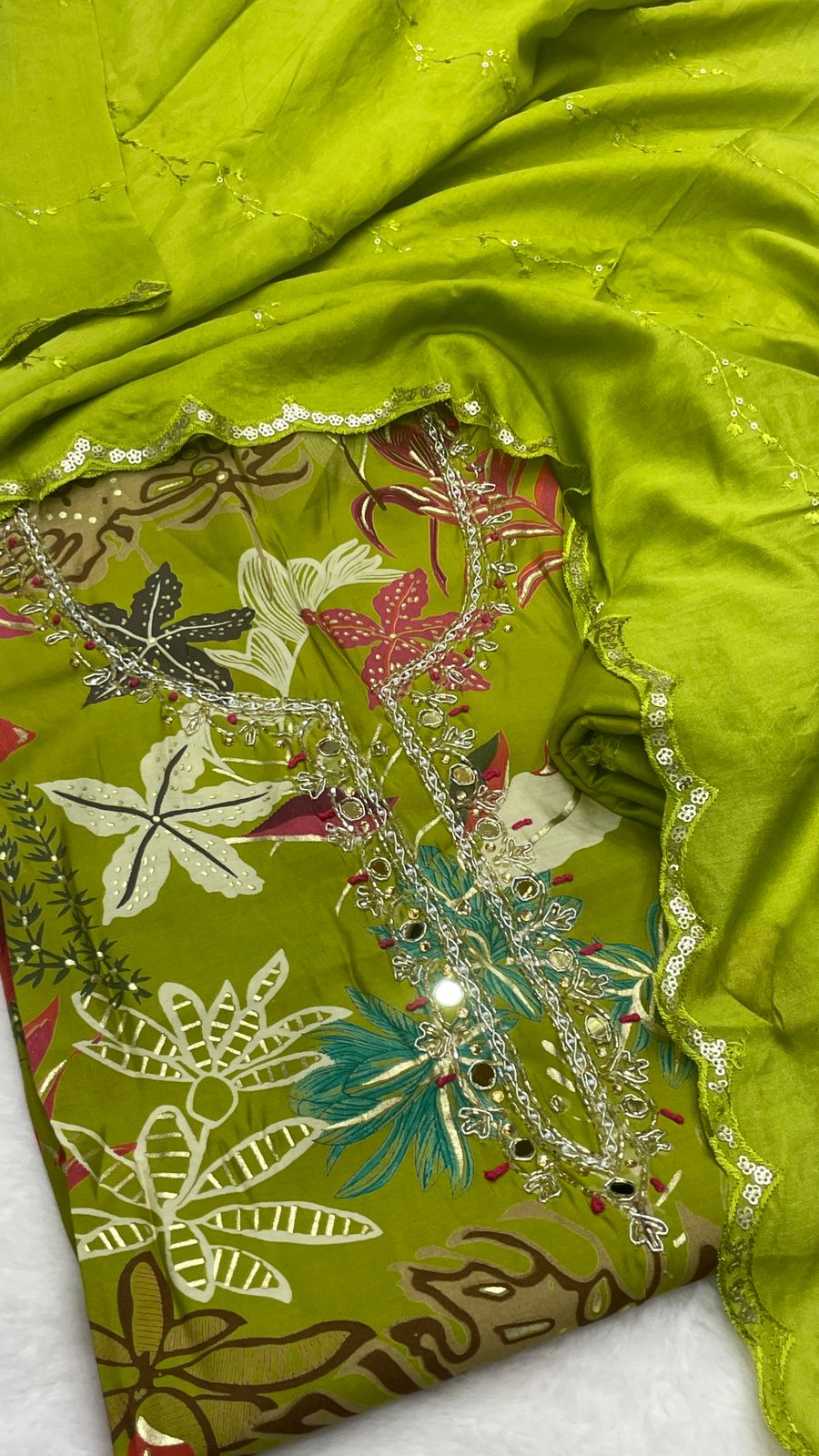 Muslin Suit with embroidery and digital print