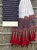 Ajrakh print top with hand kantha work dupatta cotton bottom