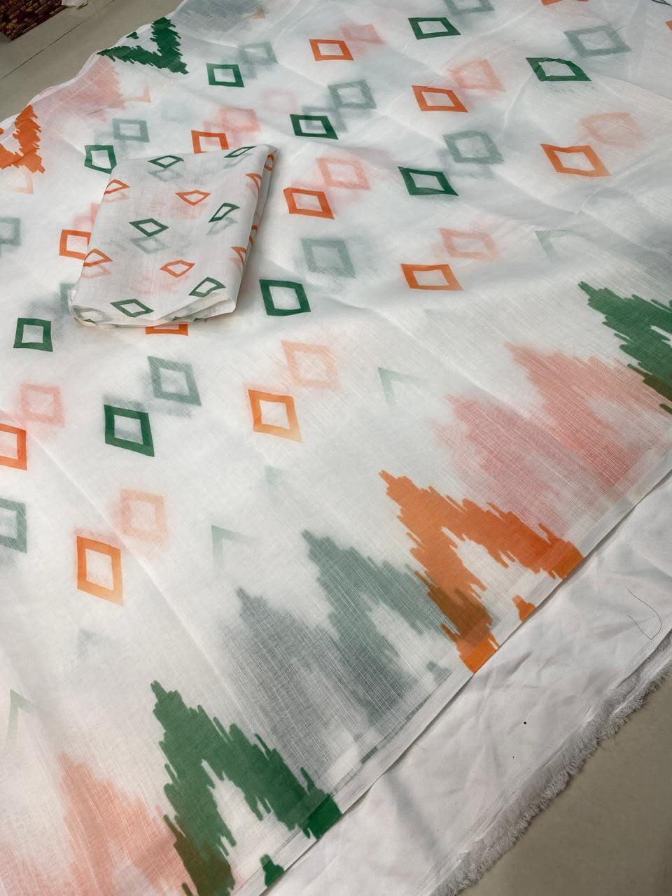 Independence Day Linen Cotton Saree