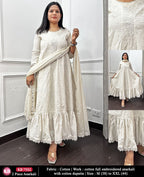 Cotton Stitched Anarkali 3 Pc Set