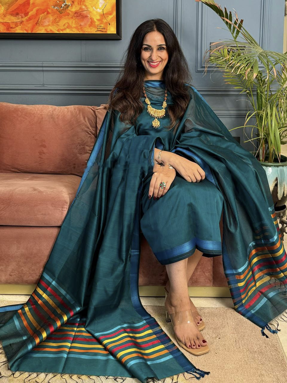 Beautiful Hand Woven Maheshwari Silk Cotton Fabric