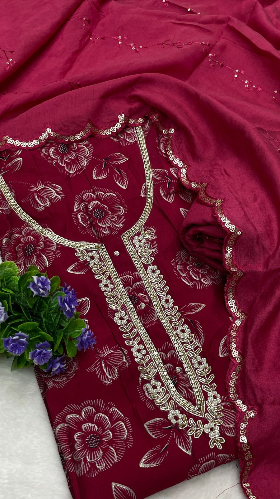 Muslin Suit with embroidery and digital print