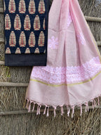 Ajrakh top with kota doriya with hand applique work dupatta set