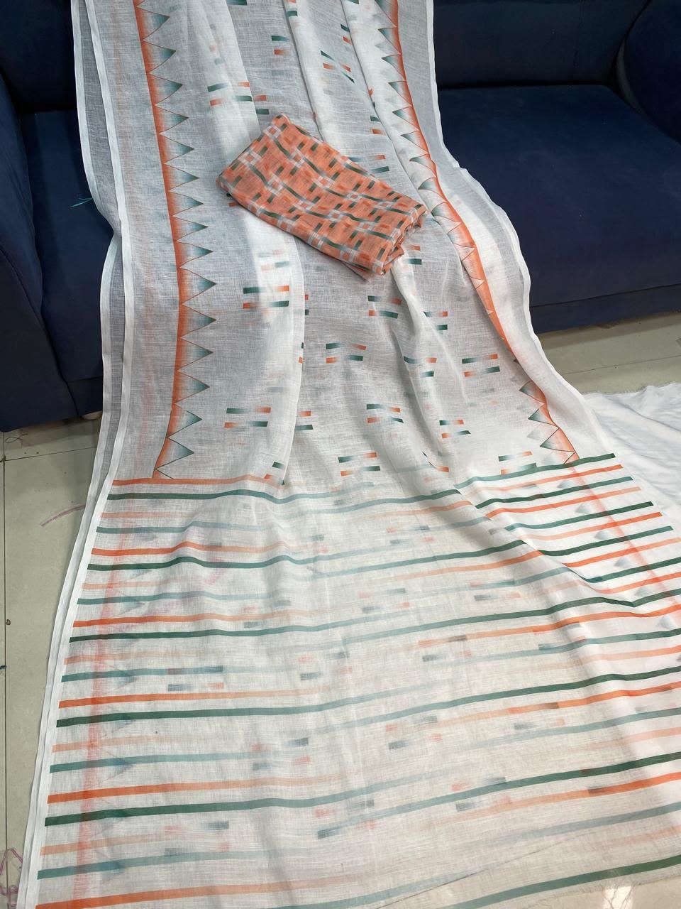 Independence Day Linen Cotton Saree