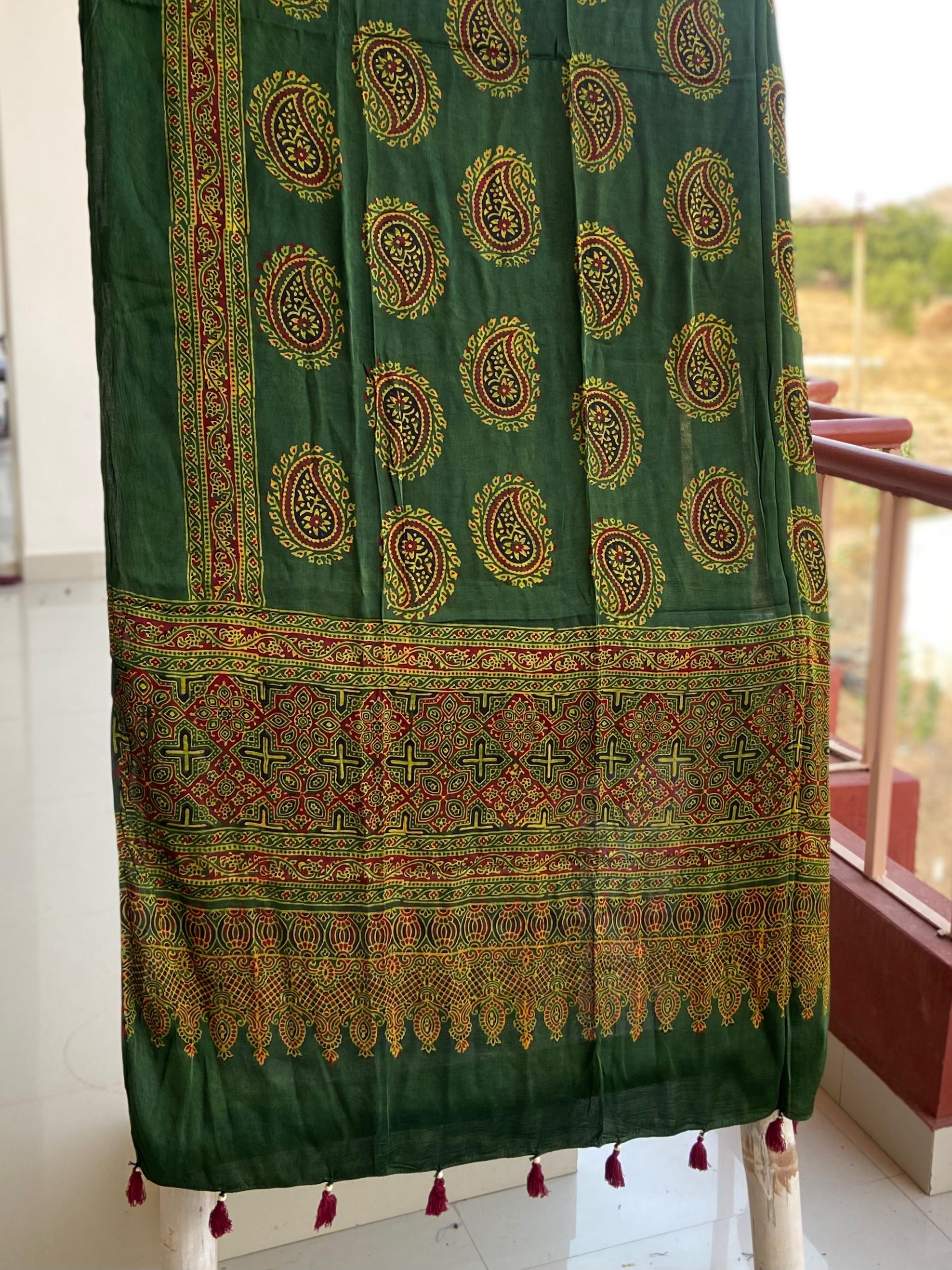 Ajrakh Handblock Modal Silk Dupattas
