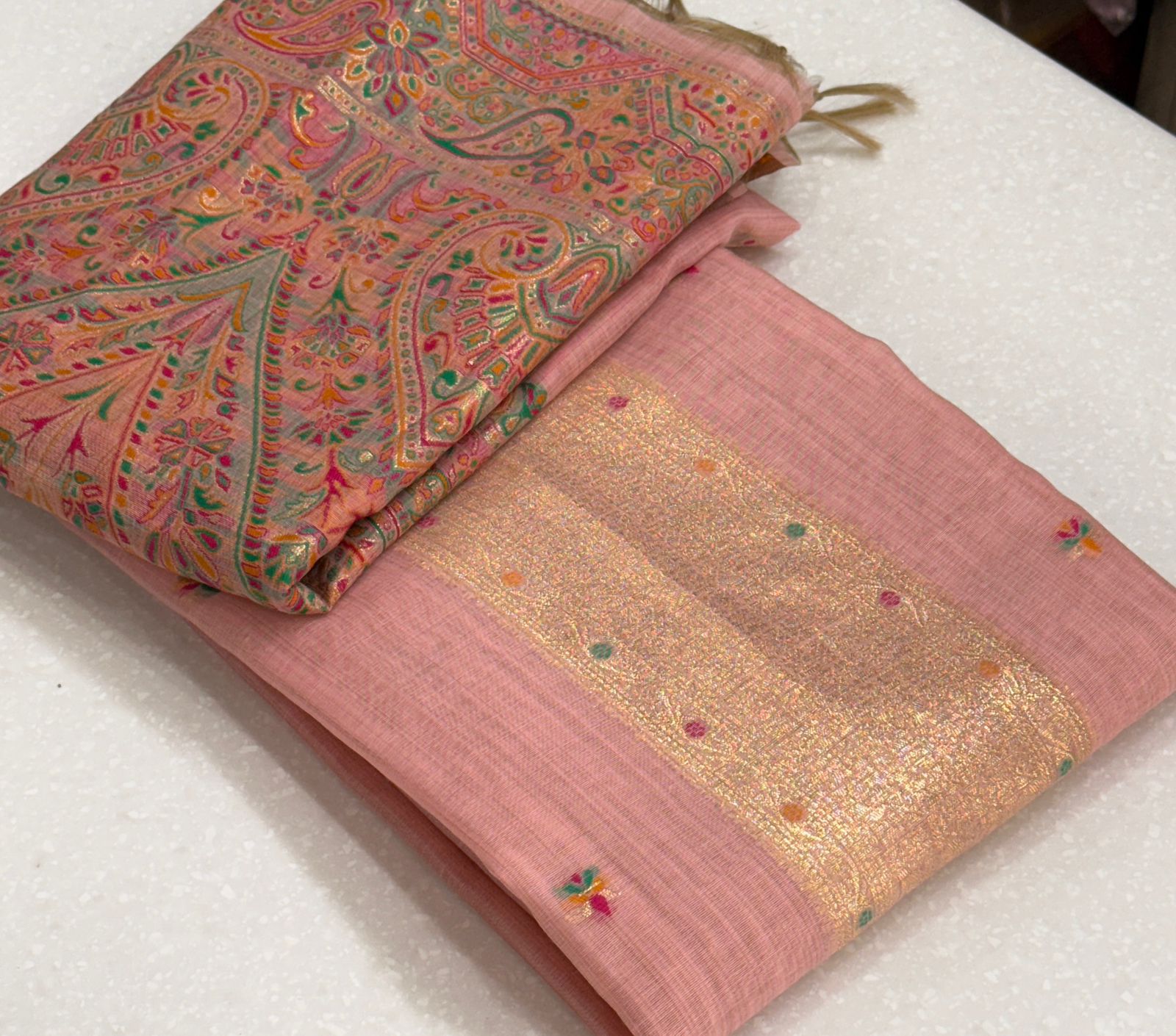 Meenakari jaamdani woven silk suit