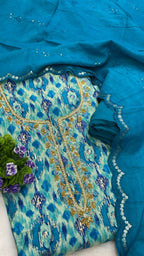 Muslin Suit with embroidery and digital print