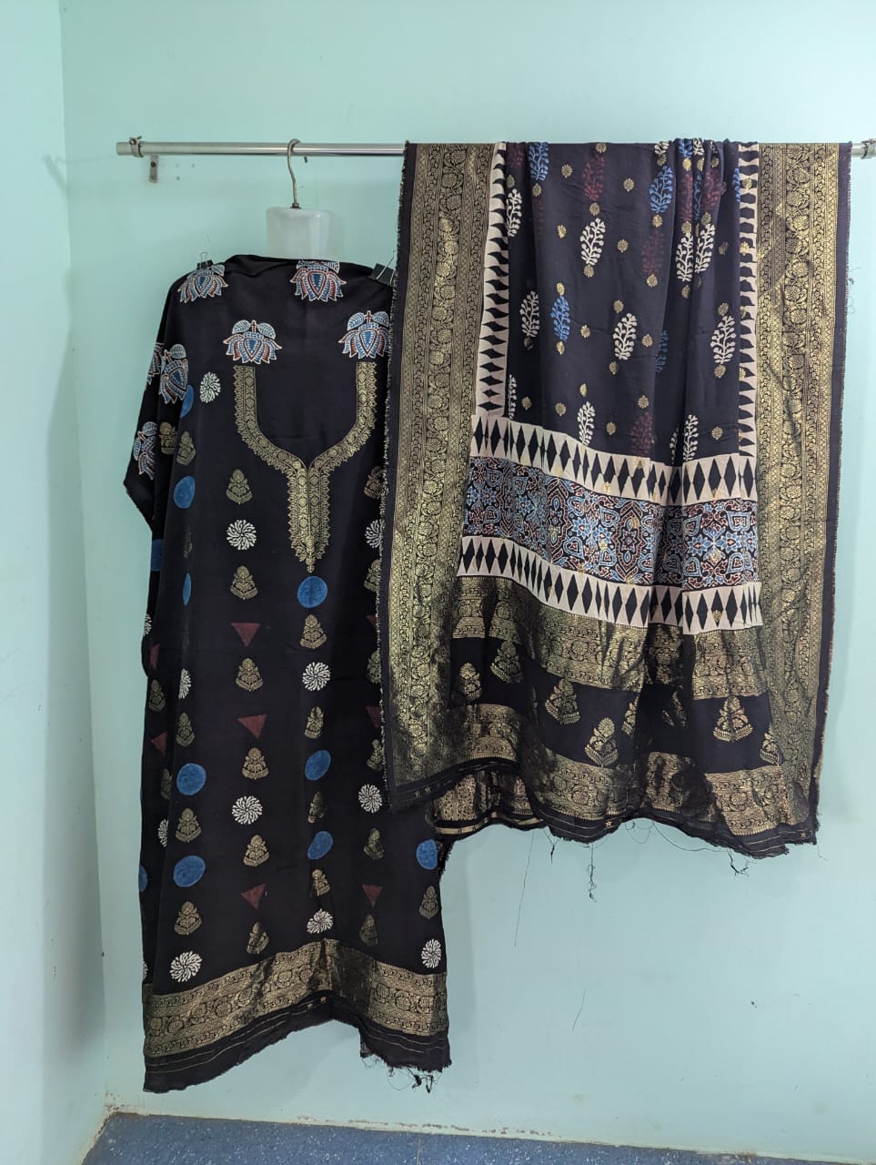 Dola Silk Ajrakh Hand Block 2 pc Suits