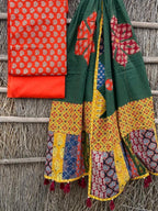 Ajrakh print suit pcs with patch work and mirror work dupatta