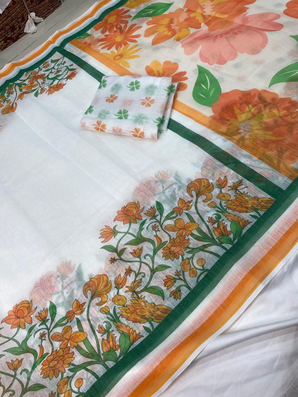 Independence Day Linen Cotton Saree