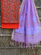 Ajrakh top with kota doriya with hand applique work dupatta set