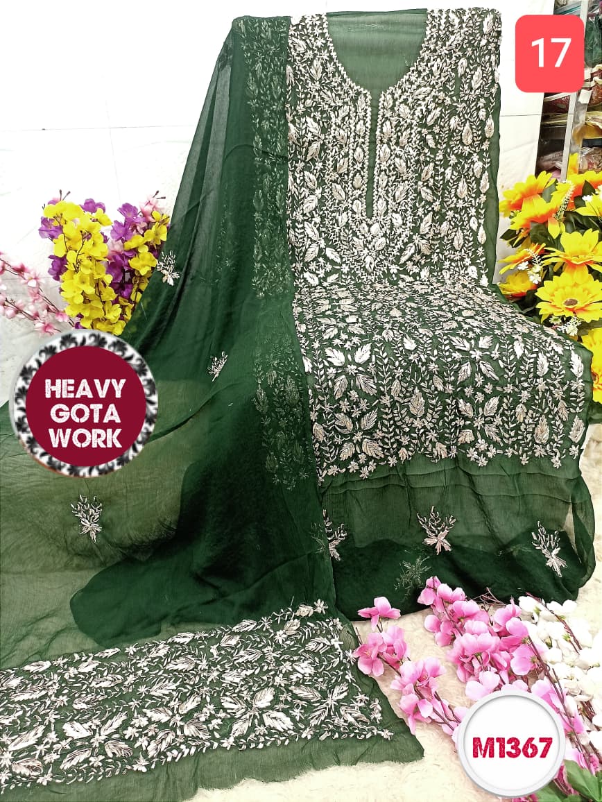 Georgette unstitched with Barik Gota Embroidery