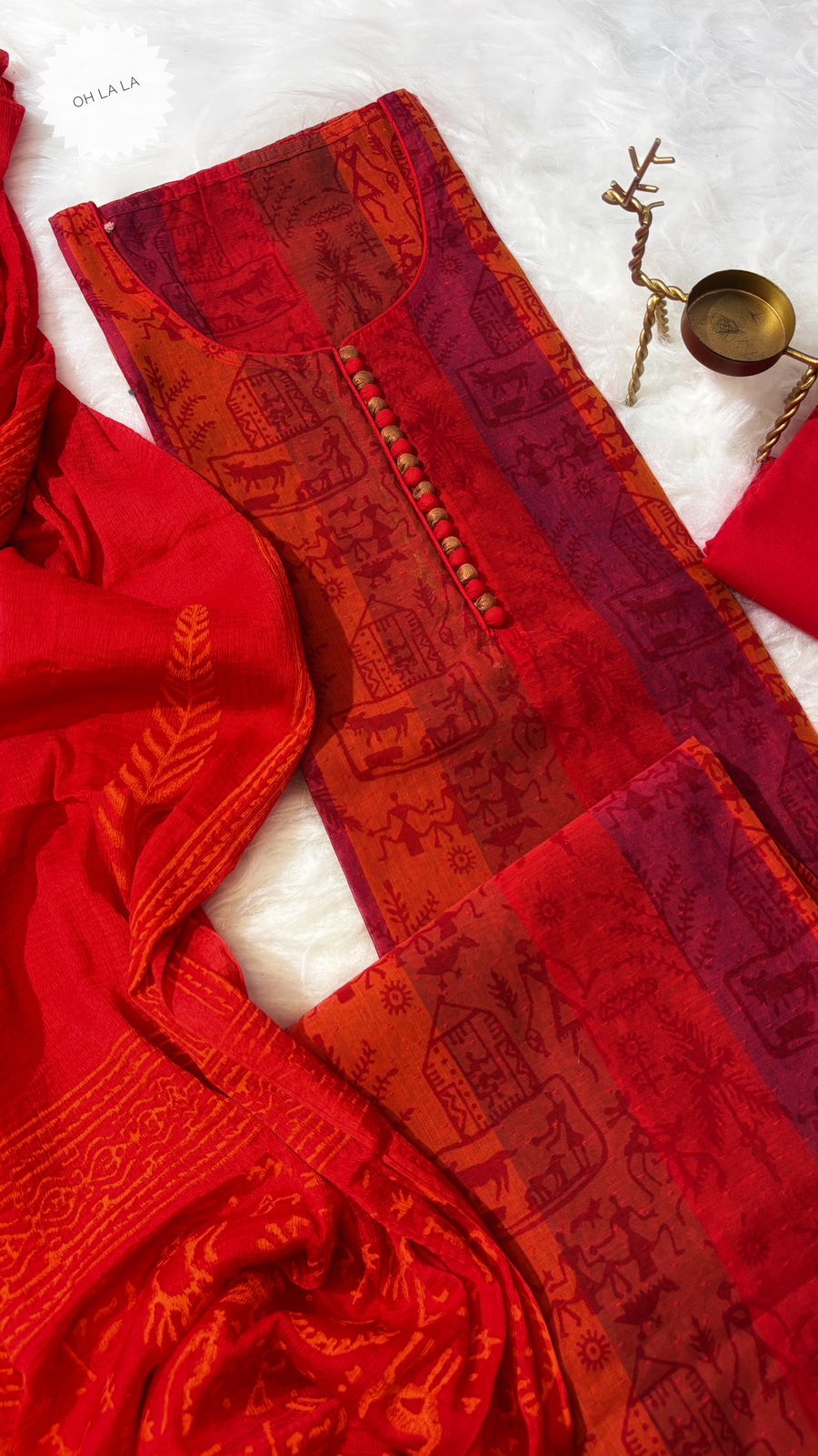Handloom Cotton Suit with warli print