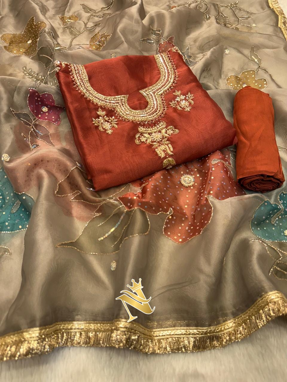 Beautiful Designer Organza Suit with Handwork